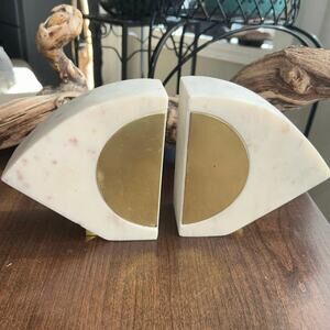 Project 62 pink white marble and brass circle gold eye bookends